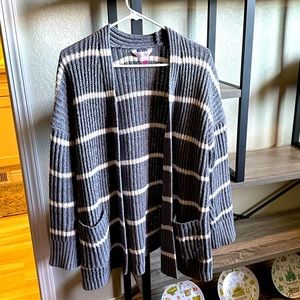 Grey & white striped Chenille Cardigan